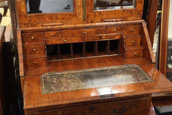 An early 18th century burr walnut bureau bookcase, W.3ft 3in. D.1ft 10in. H.7ft